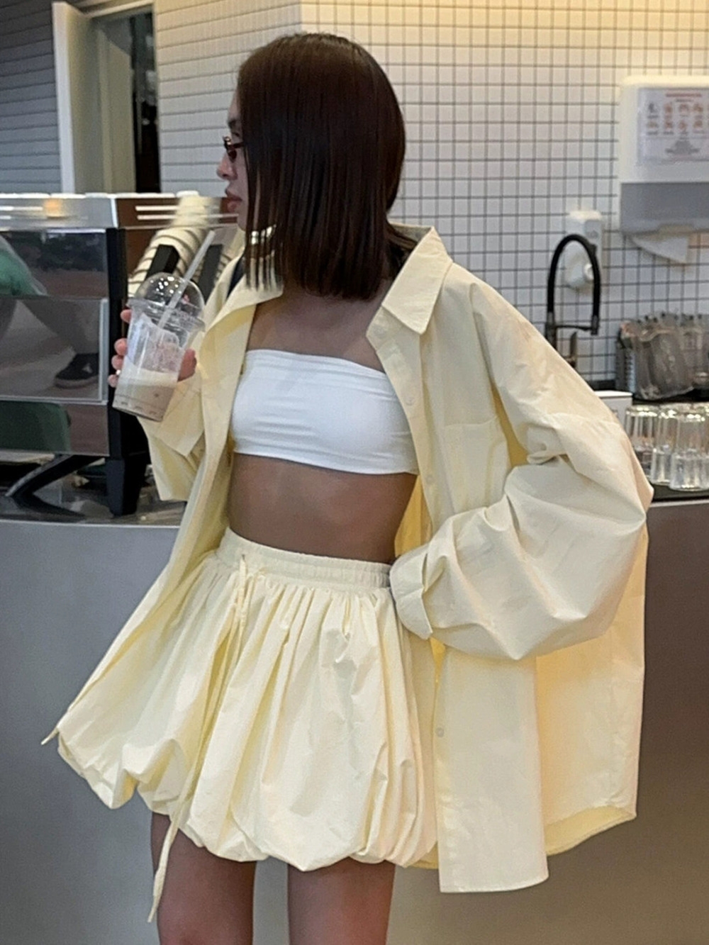 ZARA Korean Sweet Casual Set Women French Style Blouse Skirt